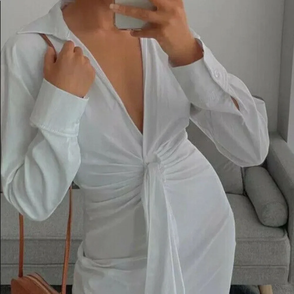 Zara Short Stretch Poplin Dress White Knot 4661/118 - Picture 8 of 10